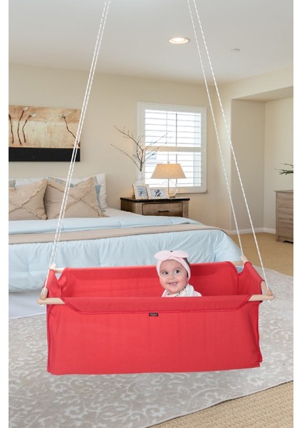 Ahşap Bebek Salıncağı - Taşıma Kapasitesi 9-25 kg - Kırmızı