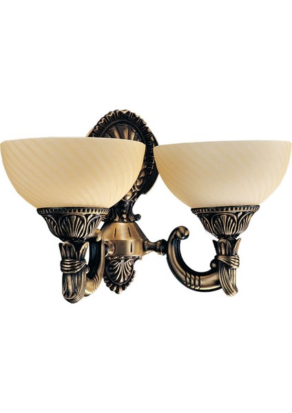 Omega 2li Ananas Renkli Cam Başlıklı, Eskitme Antik Renk Metal Gövde, Aplik, BS.3035-52-29A