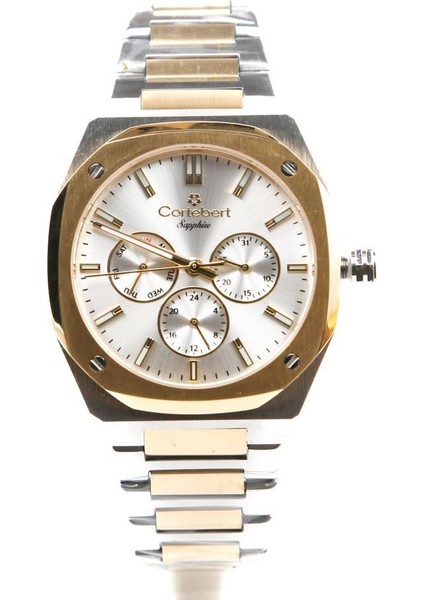 Safir Cam Gold Gümüş Kadran Erkek Kol Saati