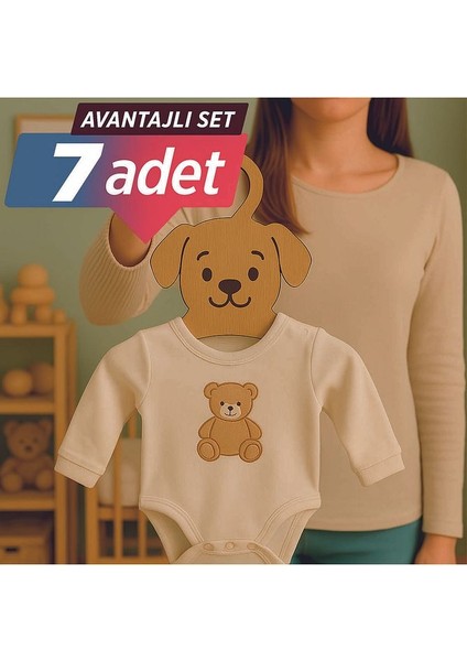 7'li Lazer Kesim Ahşap Köpek Figürlü Bebek Askılığı Bebek Odası Için Doğal, Sevimli ve Dayanıklı