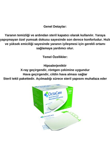 Yüksek Emici Yara Pedi (%800 Emici) Hipoalerjenik (Tekli Steril Pakettedir) 7,5cm x 10 cm 10 Adet fiyatları