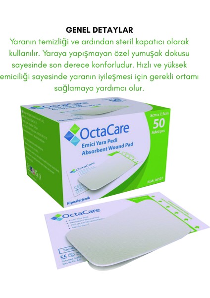 Yüksek Emici Yara Pedi (%800 Emici) Hipoalerjenik (Tekli Steril Pakettedir) 7,5cm x 10 cm 10 Adet modelleri