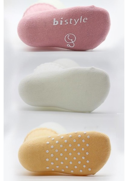 Nessiworld Bistyle Basic Kaymaz Penye Soket Çorap 3'lü BS10106 Pudra Ekru Somon modelleri