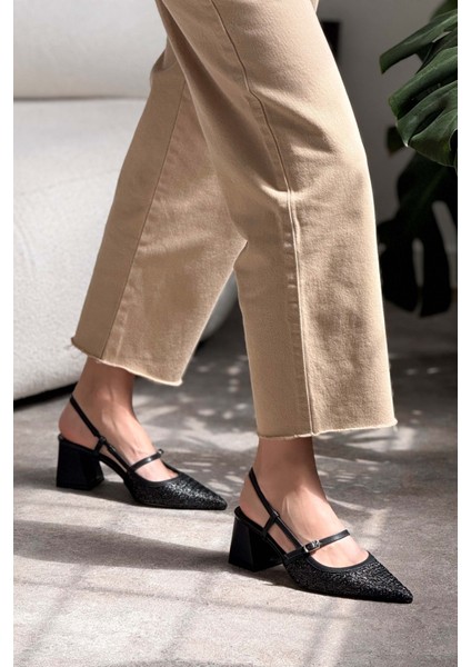Retro Siyah Hasır Kemer Detay Sivri Burun Kadın Topuklu Ayakkabı fiyatları