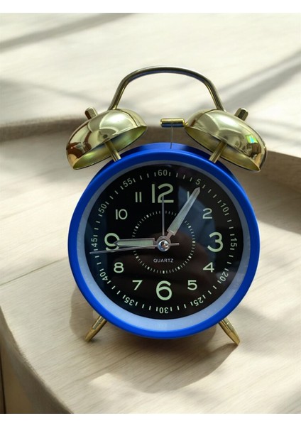 Metal Kasa Çift Çanlı Fosforlu Klasik Alarm Saat Büyük Boy
