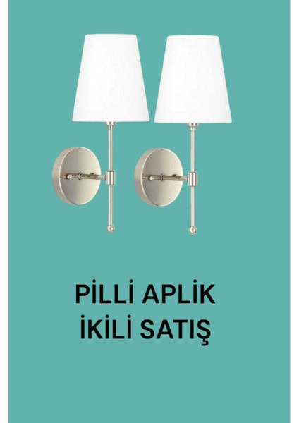 (2 Adet)Pilli Anais Tekli Krom Modern Aplik ( Beyaz Abajurlu)Ikili Satış