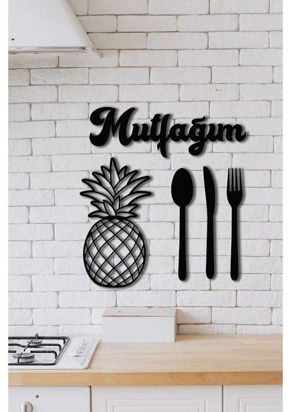 Ahşap Siyah Mutfağım Ananas Konsepti Duvar Dekoru - Mutfak Için Duvar Dekorasyonu Tablo