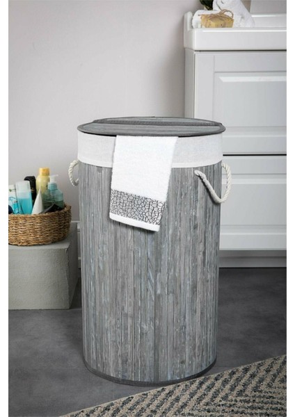Katlanır Oval Bambu Çamaşır Kirli Sepeti FMA331916