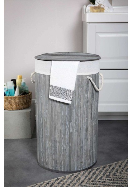 Katlanır Oval Bambu Çamaşır Kirli Sepeti FMA331916