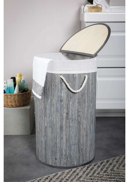 Katlanır Oval Bambu Çamaşır Kirli Sepeti FMA331916