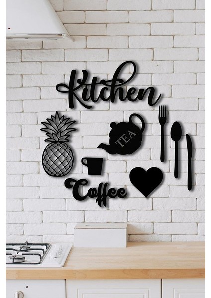 Ahşap Siyah Kitchen Konsepti Duvar Dekoru - Mutfak Dekorasyonu 50 x 50 Lazer Kesim Tablo