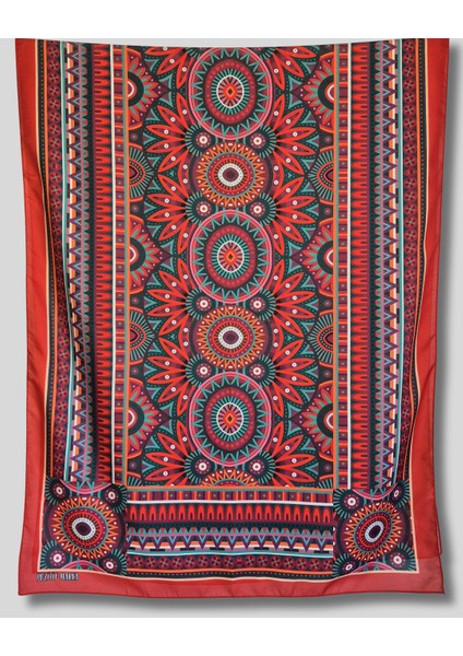 Kırmızı Pamuk Şal Afrika Mandala Desenli 70CMX190CM