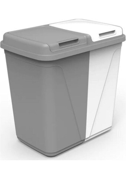 İki bölmeli 60 lt renkli şık plastik çamaşır sepeti, gri renk, geniş hacim