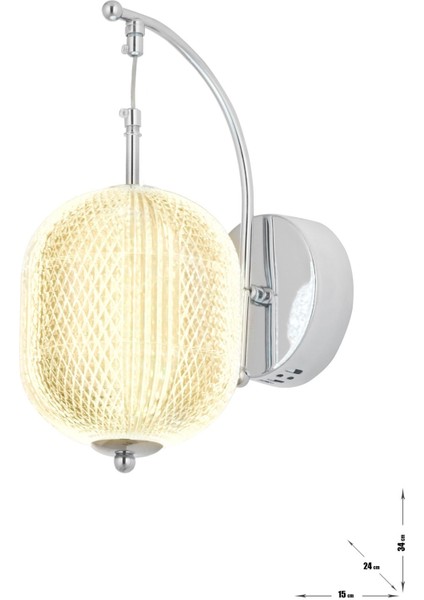 Torino Power Ledli Modern Lüks Duvar Aplik (3 Renk Sarı-Beyaz-Gün Işığı) - Krom