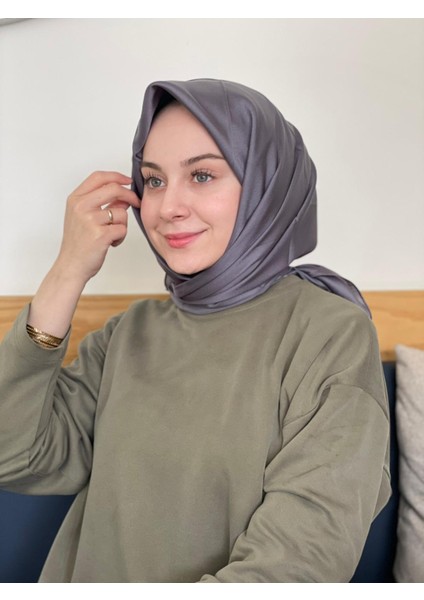 Koyu Gri Siyane Scarf Kristal Eşarp