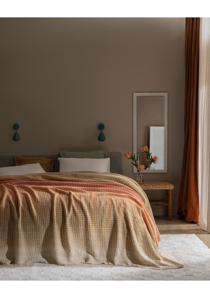 Lunevere Çift Kişilik %100 Pamuk Yatak Örtüsü - Turuncu