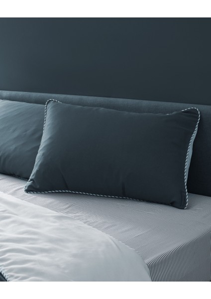 Verne King Size %100 Pamuk Baskılı Saten Nevresim Takımı - Mavi/beyaz