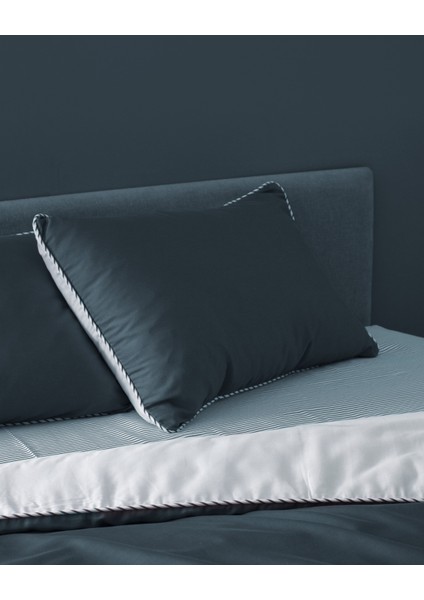 Verne King Size %100 Pamuk Baskılı Saten Nevresim Takımı - Mavi/beyaz