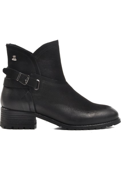 Siyah Nubuk Deri Kadın Biker Bot