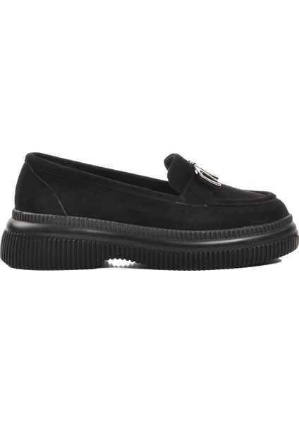 Siyah Süet Kadın Loafer Ayakkabı