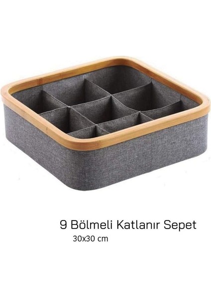 Çırağan Home Bambu Kenarlı Kumaş 9 Bölmeli Çamaşır Sepeti & Organizer & Düzenleyici