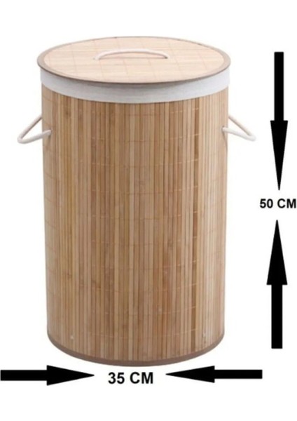 Sword Katlanır Naturel Oval Banyo Bambu Çamaşır Kirli Sepeti