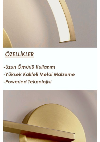 Giovanni G Model Ledli Dekoratif Şık Eskitme Gold Estetik Tarz Kullanışlı Pilli Duvar Apliği