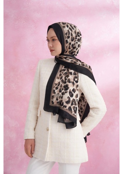 Siyah - Vizon Armanda Multi Leopar Desen Vual Şal