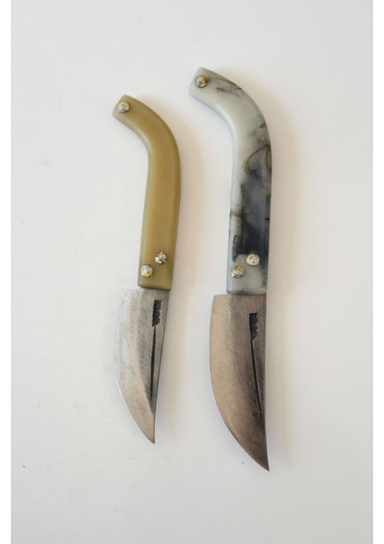 El Yapımı Çok Renkli Dövme Çelik 2'li Av ve Çoban Bıçağı Seti, 19-23 cm