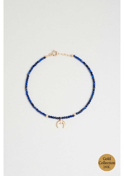 Hilal Figürlü Lapis Taşlı 14 Ayar Altın Bileklik