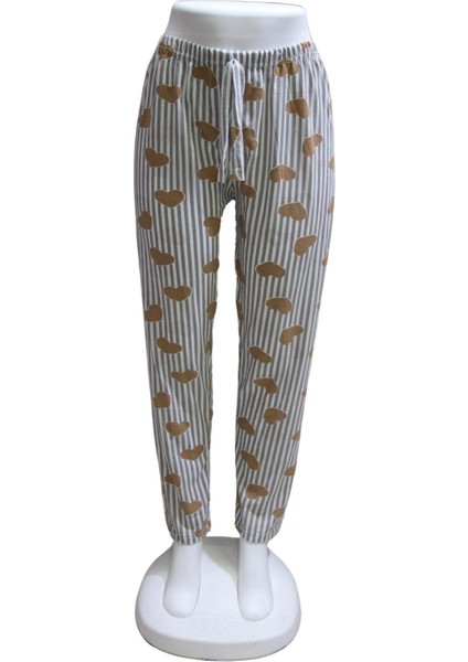 Süprem Kurdele Bel Detaylı Baskılı Cepsiz Kadın Pijama ALTI1014