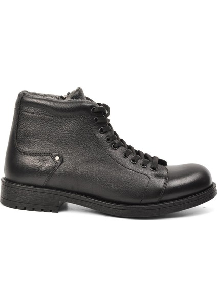 Siyah Içi Kürklü Deri Klasik Erkek Bot