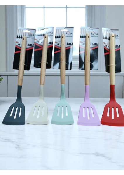 Mutfak Spatulası Bambu Saplı Izgara Şeklinde Krımızı Renk 31 cm fiyatları
