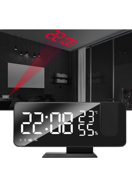 Fm Radyolu Projeksiyonlu LED Dijital Masaüstü Alarm Saat Sıcaklık USB Ayna Tasarım