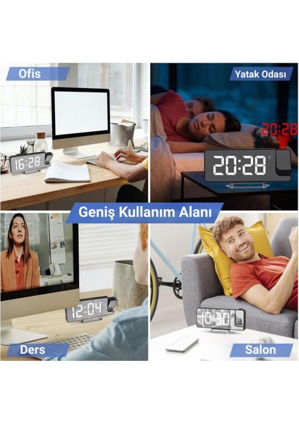 Fm Radyolu Projeksiyonlu LED Dijital Masaüstü Alarm Saat Sıcaklık USB Ayna Tasarım