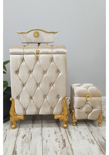 Vizon Kapitone MDF 3'lü Çamaşır ve Kirli Sepeti Banyo Seti, Ahşap Renkli