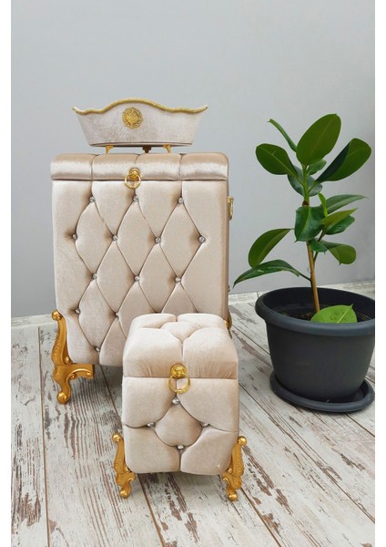 Vizon Kapitone MDF 3'lü Çamaşır ve Kirli Sepeti Banyo Seti, Ahşap Renkli fiyatları