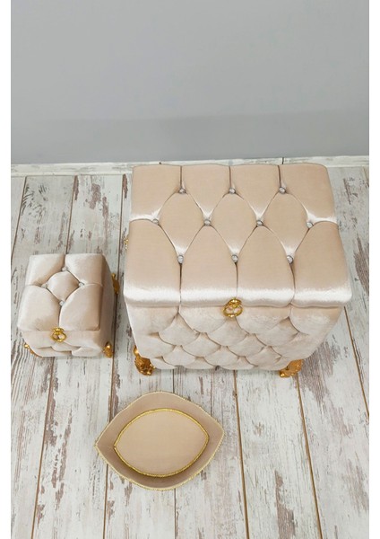 Vizon Kapitone MDF 3'lü Çamaşır ve Kirli Sepeti Banyo Seti, Ahşap Renkli modelleri