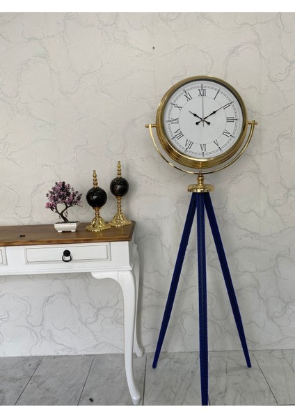 150 cm Dekoratif Tripod Ayaklı Tüm Aksamları Metal Gold Kaplama Saat
