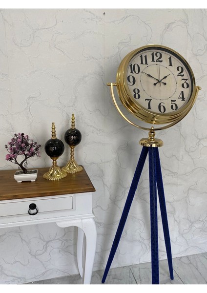 150 cm Dekoratif Tripod Ayaklı Tüm Aksamları Metal Gold Kaplama Saat