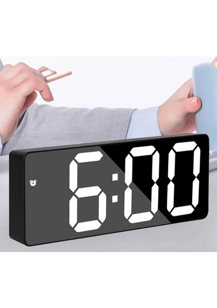 Dekoratif Masa Saati Derece Alarm Takvim Fonksiyonlu Şarjlı LED Işıklı Dijital Siyah
