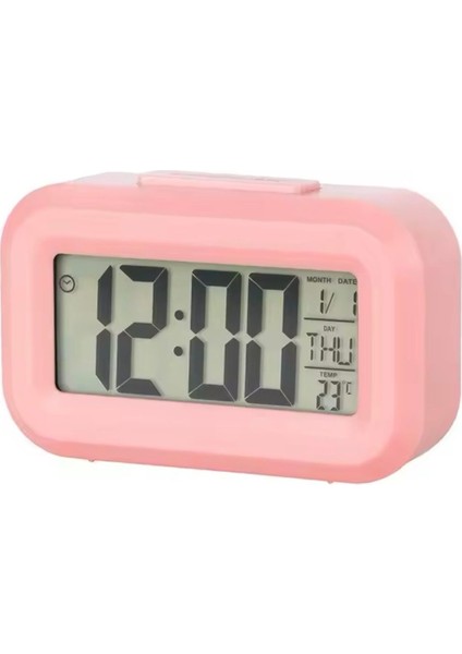 Dijital Masaüstü Çalar Saat Alarm Pembe, Takvim, Sıcaklık Göstergesi ve LED Ekran
