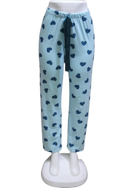 Likralı Kurdele Bel Detaylı Baskılı Cepsiz Kadın Pijama ALTI1007