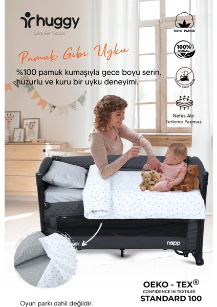 Modern Gri Bebek Nevresim Takımı - Pamuklu Bebek Yatağı Seti, Küçük Boy, Koruyucu Yastık, Park Yatak ve Beşik Uyumlu
