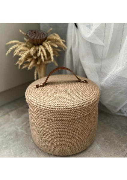 Doğal Hasır Jüt Çok Amaçlı Dekoratif ve Düzenleyici Sepet Bej 30 L