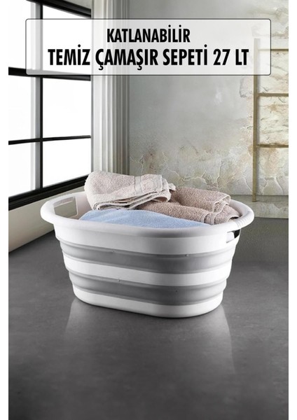 Katlanabilir Silikon Çamaşır Sepeti & Akordiyon Katlanır Sepet 27 Lt