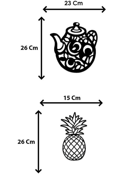 Mutfağım 6 Parça Demlik Fincan Ananas Kiraz Lazer Kesim Siyah Dekorasyon Ürünü fiyatları