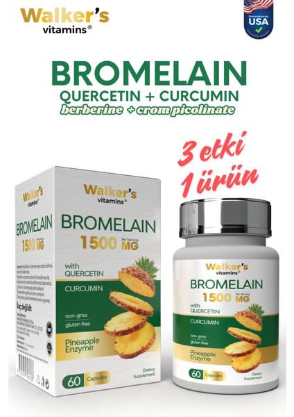 Walkers Bromelain Yeşil Çay, Krom, Curcumin, Berberine, Resveratrol.