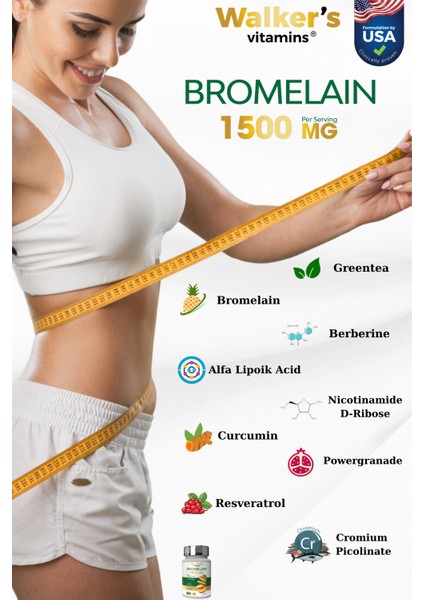 Walkers Bromelain Yeşil Çay, Krom, Curcumin, Berberine, Resveratrol.