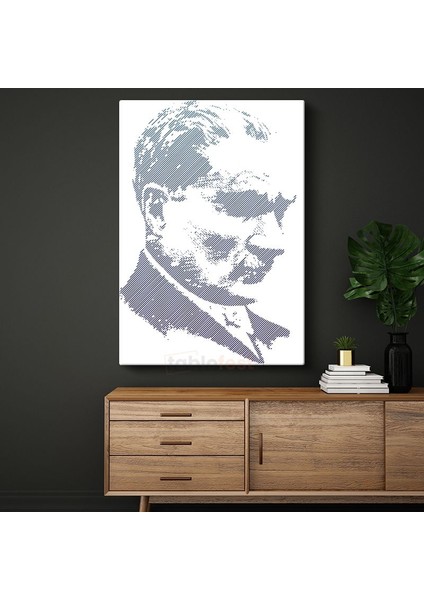 Modern Çizgi Atatürk - Mavi Beyaz Grafik Kanvas Tablo